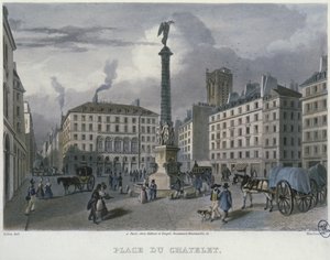 The Place du Chatelet ، باريس ، منقوش بواسطة فريدريك مارتينز (1809-75) 1832 (نقش الألوان) بواسطة كارلو جيليو